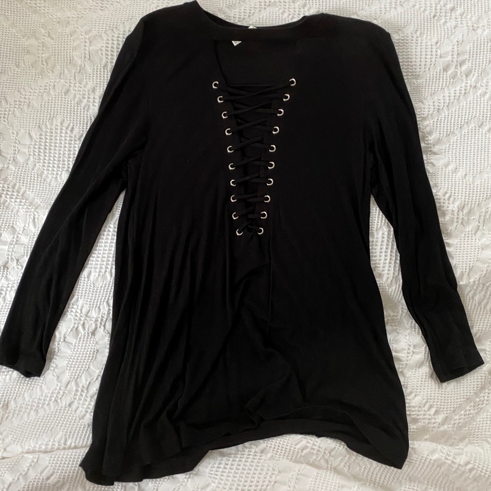 Black long sleeve shirt with crossing